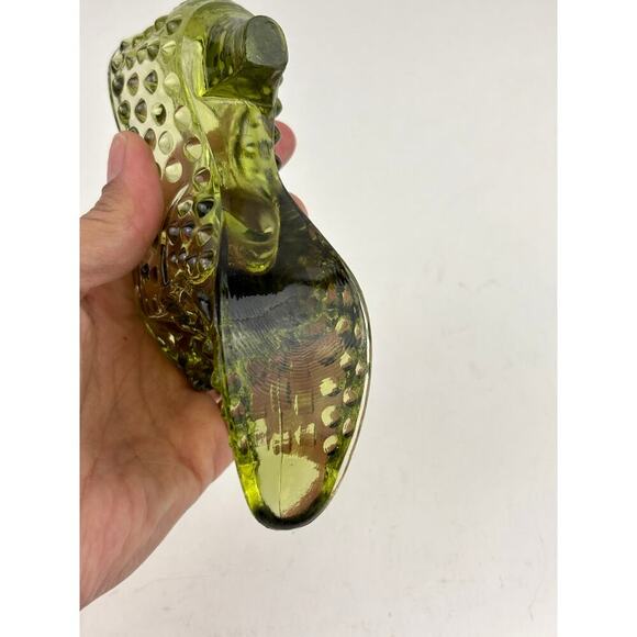 VTG Fenton Hobnail Cat Head Colonial Olive Green Glass Slipper Shoe - Picture 14 of 16